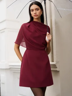 COMMENSE Funnel Neck Backless Zipper Dress* Casual Dresses|Work Dresses