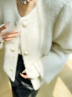 COMMENSE Fuzzy Button Short Wool Coat* Outerwear|Coats