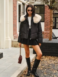 COMMENSE Fuzzy Collar Winter Short Coat* Outerwear|Coats