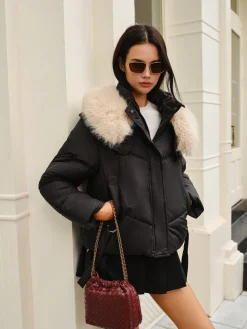 COMMENSE Fuzzy Collar Winter Short Coat* Outerwear|Coats