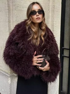 COMMENSE Fuzzy Faux Fur Short Coat* Outerwear|Coats