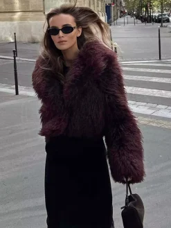 COMMENSE Fuzzy Faux Fur Short Coat* Outerwear|Coats