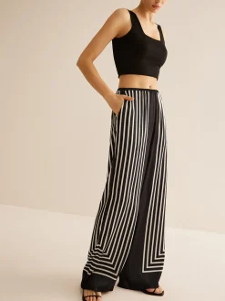 COMMENSE Geometric Pinstripe Satin Pants* Pants|Matching Sets