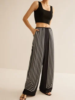 COMMENSE Geometric Pinstripe Satin Pants* Pants|Matching Sets