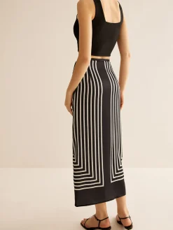 COMMENSE Geometric Pinstripe Satin Wrap Tie Skirt* Skirts|Matching Sets