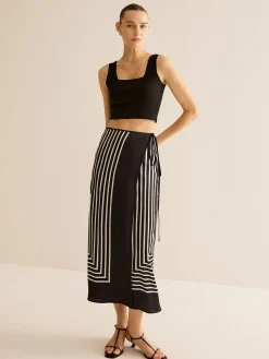 COMMENSE Geometric Pinstripe Satin Wrap Tie Skirt* Skirts|Matching Sets