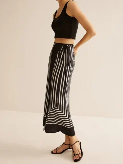 COMMENSE Geometric Pinstripe Satin Wrap Tie Skirt* Skirts|Matching Sets
