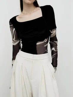 COMMENSE Geometric Printed Mesh Jersey Top* T-shirts|Tops