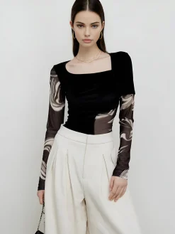 COMMENSE Geometric Printed Mesh Jersey Top* T-shirts|Tops