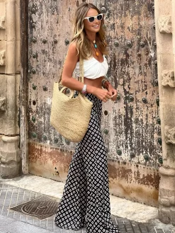 COMMENSE Geometrical Print Flare Pants* Pants|Bottoms