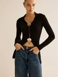 COMMENSE Glossy-Ring Ribbed Slim Cardigan* Cardigans|Sweaters & Cardigans