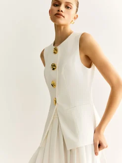 COMMENSE Golden Button Piping Vest* Outerwear|Vests