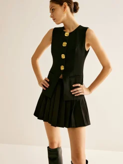 COMMENSE Golden Button Piping Vest* Outerwear|Vests