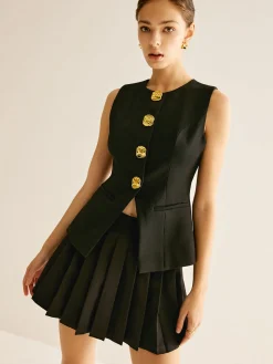 COMMENSE Golden Button Piping Vest* Outerwear|Vests