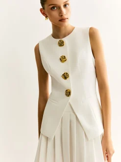 COMMENSE Golden Button Piping Vest* Outerwear|Vests