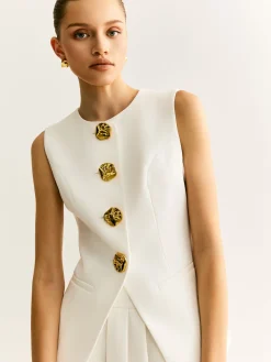 COMMENSE Golden Button Piping Vest* Outerwear|Vests