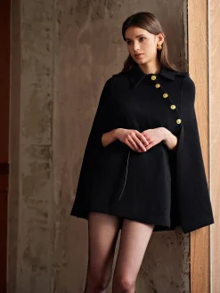 COMMENSE Golden Button Pockets Belted Cloak* Outerwear|Outerwear