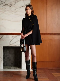 COMMENSE Golden Button Pockets Belted Cloak* Outerwear|Outerwear