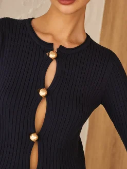 COMMENSE Golden Button Split Knit Top* Sweater Tops|Sweaters & Cardigans