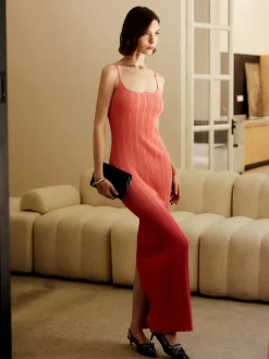 COMMENSE Gradient Split Cami Sweater Long Dress* Sweater Dresses|Cocktail & Party Dresses