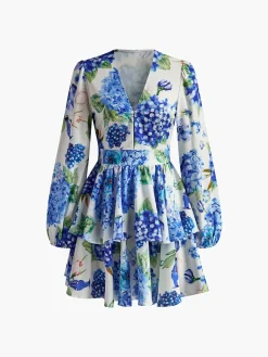 COMMENSE Grape Printed Ruffle Corset Dress* Casual Dresses|Cocktail & Party Dresses