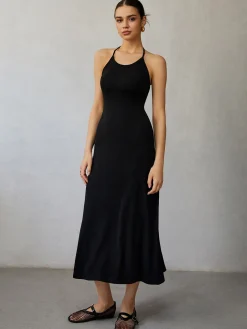COMMENSE Halter Backless Midi Dress* Black Dresses|Casual Dresses