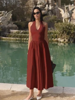 COMMENSE Halter Backless Pockets Dress* White Dresses|Black Dresses