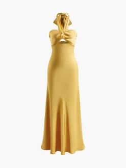 COMMENSE Halter Backless Satin Long Dress* Cocktail & Party Dresses|Summer Dresses