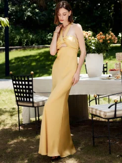COMMENSE Halter Backless Satin Long Dress* Cocktail & Party Dresses|Summer Dresses