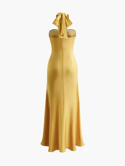 COMMENSE Halter Backless Satin Long Dress* Cocktail & Party Dresses|Summer Dresses