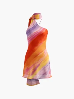 COMMENSE Halter Backless Tie Dye Short Dress* Casual Dresses|Cocktail & Party Dresses