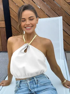 COMMENSE Halter Crop Sleeveless Top* Crop Tops|Tank Tops & Camis