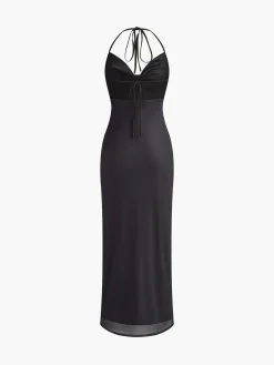 COMMENSE Halter Drawstring Backless Floral Dress* Black Dresses|Floral Dresses