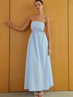 COMMENSE Halter Elastic Waist Cutout Long Pocket Dress* Cocktail & Party Dresses|Vacation Dresses