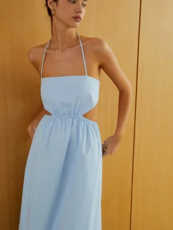 COMMENSE Halter Elastic Waist Cutout Long Pocket Dress* Cocktail & Party Dresses|Vacation Dresses