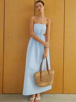 COMMENSE Halter Elastic Waist Cutout Long Pocket Dress* Cocktail & Party Dresses|Vacation Dresses