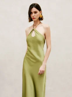 COMMENSE Halter Keyhole Neckline Backless Long Dress* Casual Dresses|Cocktail & Party Dresses