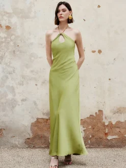 COMMENSE Halter Keyhole Neckline Backless Long Dress* Casual Dresses|Cocktail & Party Dresses