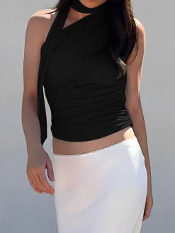 COMMENSE Halter Neck Asymmetrical Top* Sweater Tops|Tank Tops & Camis