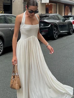 COMMENSE Halter Paneled Swing Long Dress* Casual Dresses|Vacation Dresses