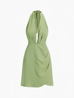 COMMENSE Halter Ruched Open Back Short Dress* Casual Dresses|Vacation Dresses
