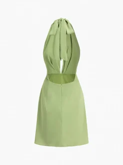 COMMENSE Halter Ruched Open Back Short Dress* Casual Dresses|Vacation Dresses
