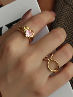 COMMENSE Heart Rhinestone Adjustable Open Ring* Rings & Bracelets|Accessories