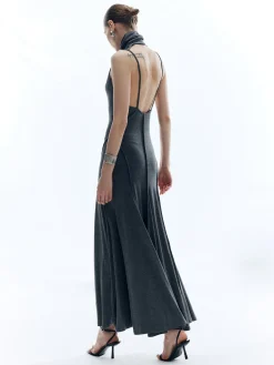 COMMENSE High Neck Backless Solid Dress* Casual Dresses|Work Dresses