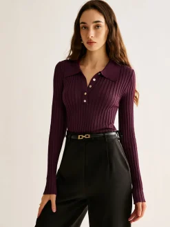 COMMENSE High Stretch Lapel Knit Top* Sweater Tops|Sweaters & Cardigans