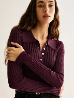 COMMENSE High Stretch Lapel Knit Top* Sweater Tops|Sweaters & Cardigans
