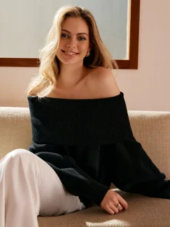 COMMENSE High Stretch Off-Shoulder Shift Sweater* Sweater Tops|Sweaters & Cardigans