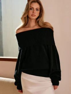 COMMENSE High Stretch Off-Shoulder Shift Sweater* Sweater Tops|Sweaters & Cardigans