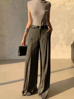 COMMENSE High Waist Pleated Pants Without Belt* Pants|Bottoms