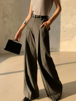 COMMENSE High Waist Pleated Pants Without Belt* Pants|Bottoms